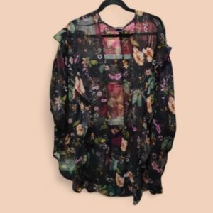 Steve Madden Black Floral Sheer Top